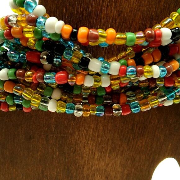 Glass Beaded Stretch Bracelet 14 Strand Wood Buckle Multi-colored - Picture 10 of 14